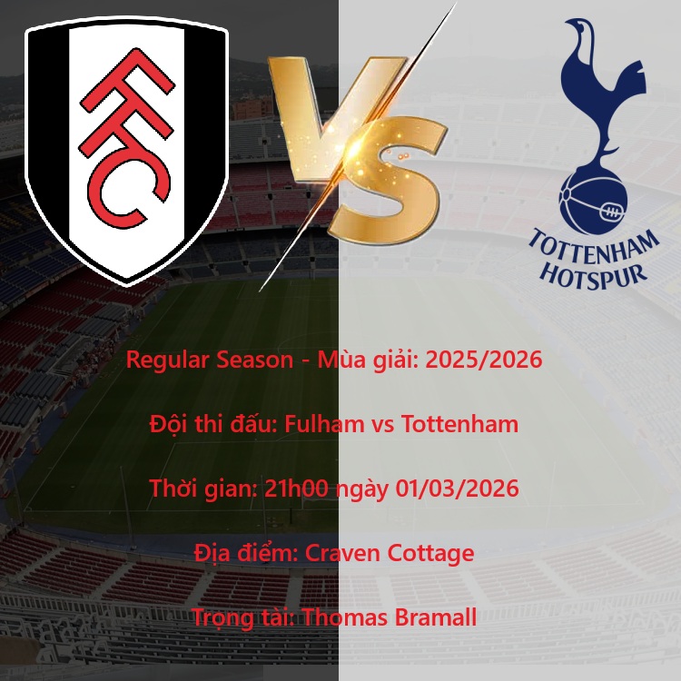 Thông tin lịch thi đấu Fulham vs Tottenham Thông tin lịch thi đấu Fulham vs Tottenham