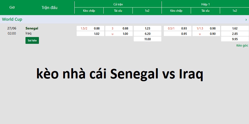 kèo nhà cái Senegal vs Iraq
