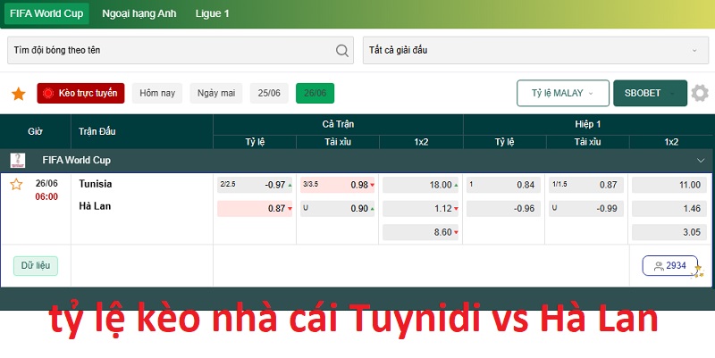 tỷ lệ kèo nhà cái Tuynidi vs Hà Lan